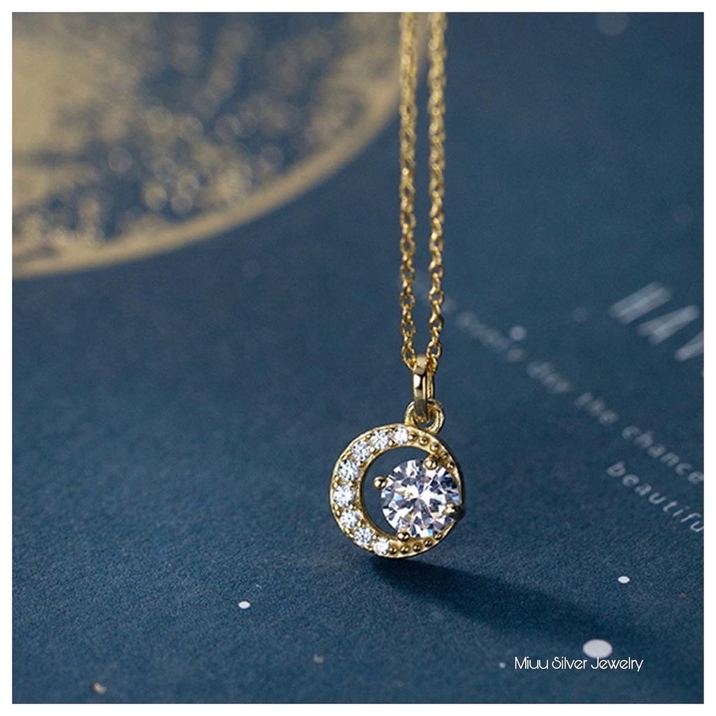 Vòng cổ nữ bạc 925 mạ vàng 14K Miuu Silver, dây chuyền nữ mặt trăng đính đá Mystery Moon