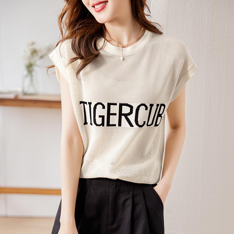 Áo lưới len Montoghi dệt kim Quảng Châu TIGERCUB tay hến cổ tròn xinh xắn