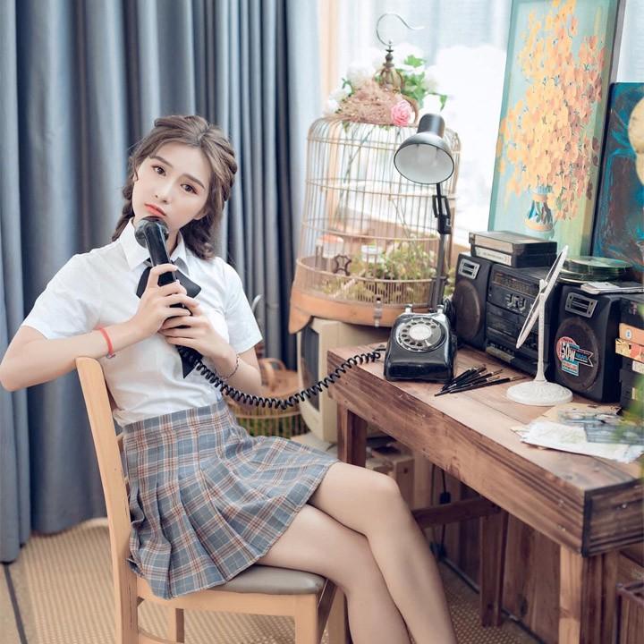 Chân váy Tennis caro ngắn màu xám xếp ly xòe siêu hot