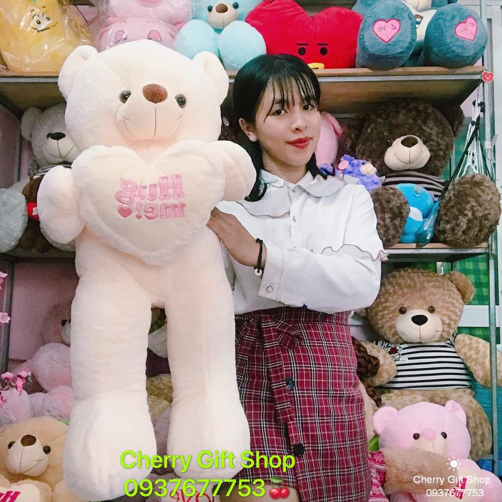 Gấu Bông Teddy Ôm Tim Cao Cấp 90cm Ảnh Shop Chụp