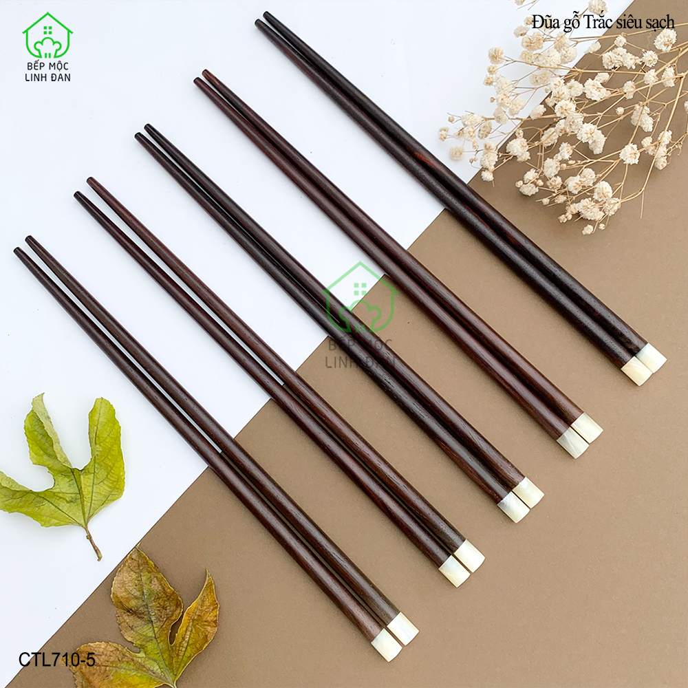 (5 Đôi) Đũa Gỗ Trắc Tự Nhiên Đầu Ốc Biển 1cm - Hàng Đẹp Siêu Sạch [CTL710-5]