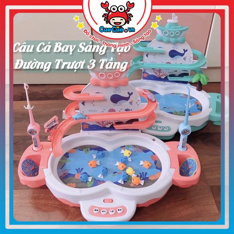 Bộ Đồ Chơi Câu Cá Cho Bé Với Cá Bay Thác Nước 3 tầng Sáng Tạo, Cá Nam Châm Bơi Thông Minh Có Nước Có Nhạc Trẻ Em Vui Vẻ