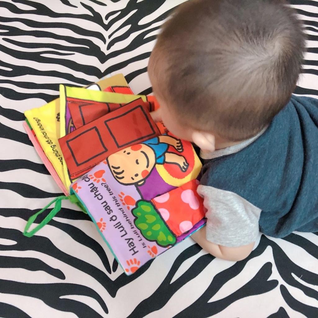 Sách vải cho bé sơ sinh 6 tháng 1 tuổi 2 tuổi song ngữ tương tác giúp bé kích thích đa giác quan
