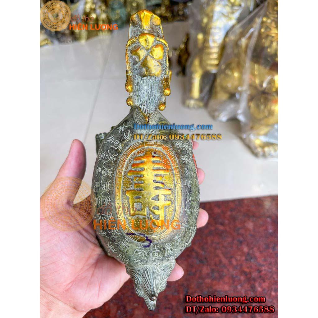 Tượng Long Quy Lưng Cõng Chữ Thọ Màu Giả Cổ Bằng Đồng - Linh Vật Phong Thủy