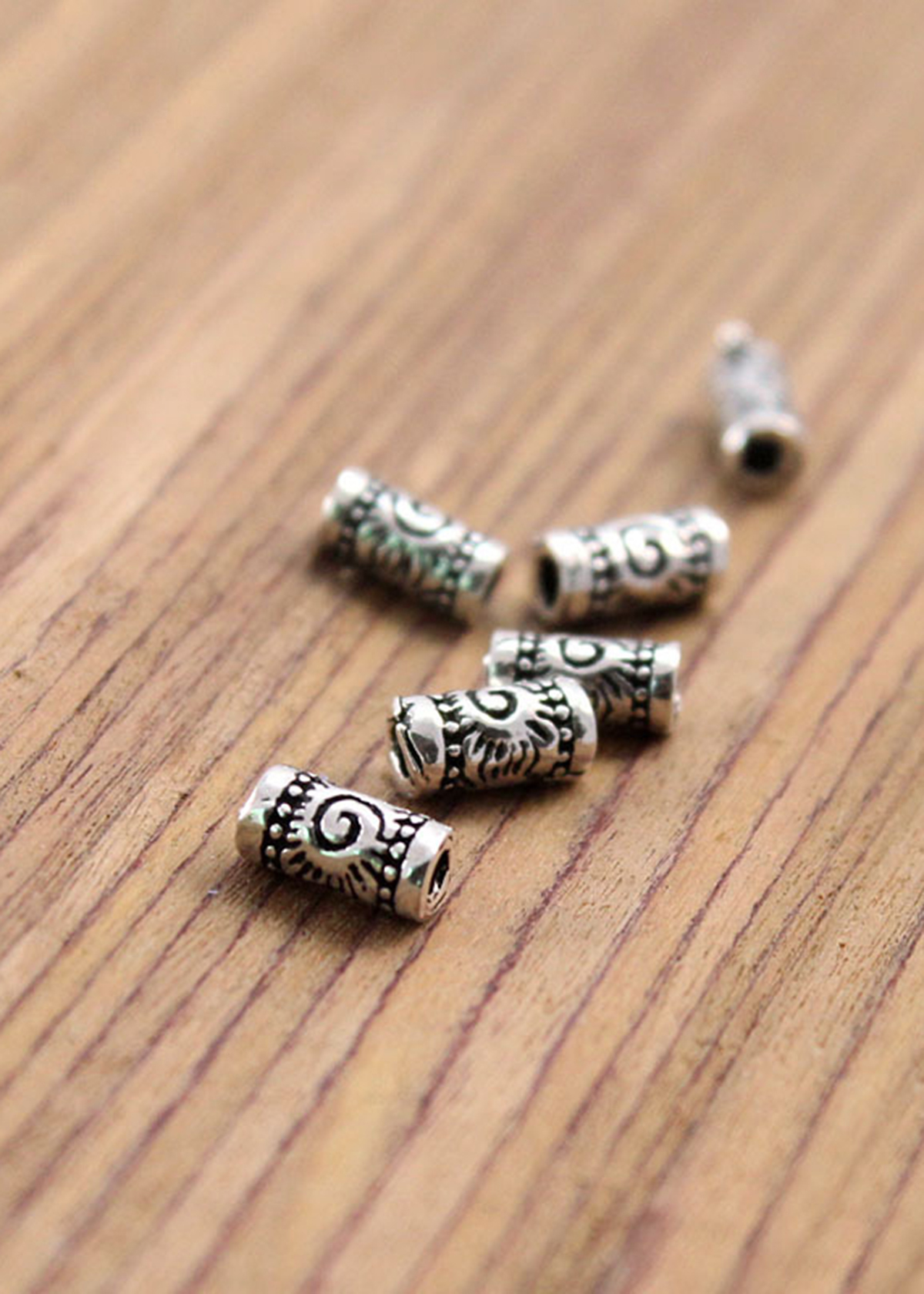 Combo 6 cái charm bạc chặn hạt hình trụ họa tiết xoắn ốc - Ngọc Quý Gemstones