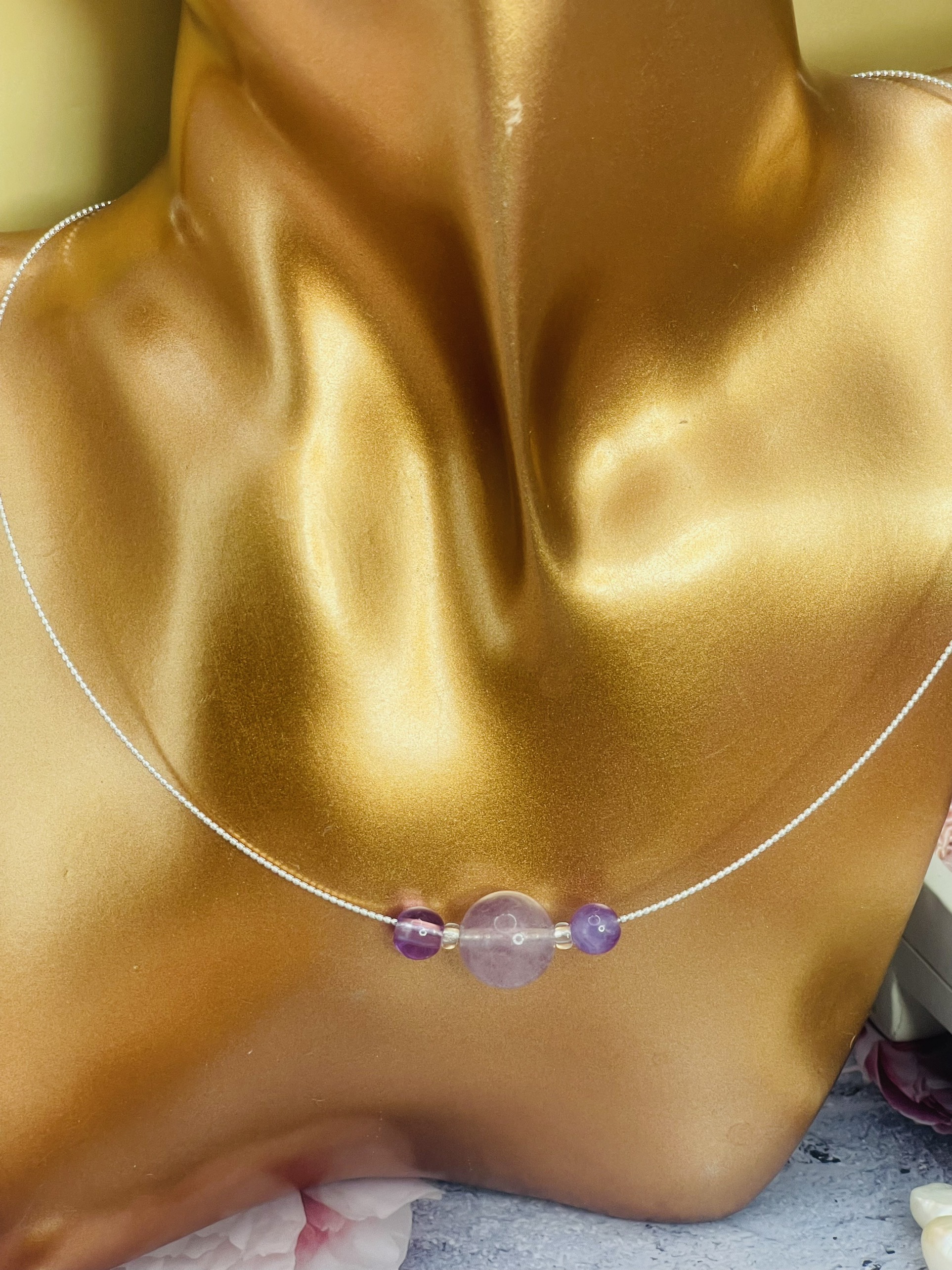 Dây cổ dạng kiềng Bạc 925 Đá Florite
