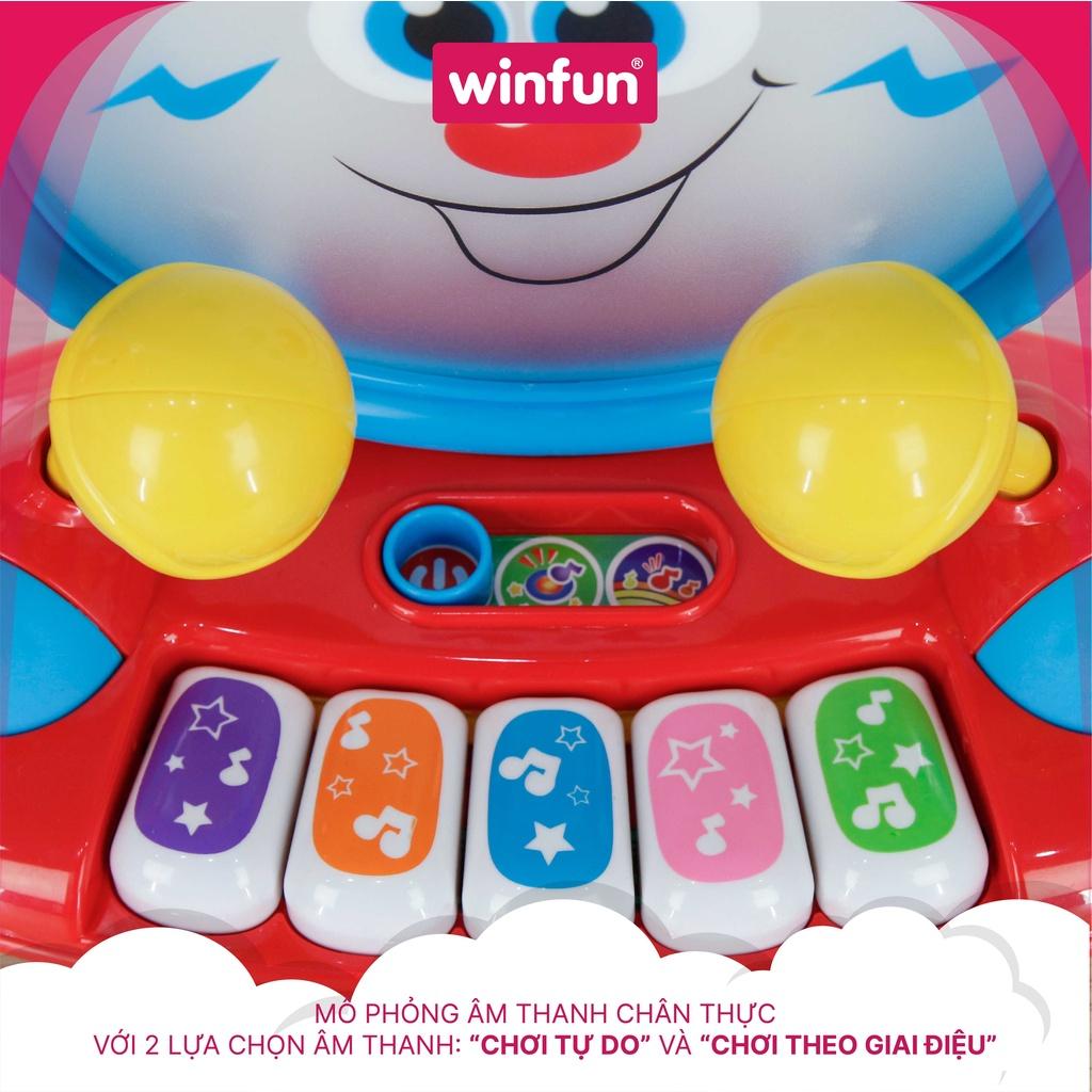 Đồ chơi đàn piano trống jazz phát nhạc vui nhộn cho bé 6in1 cùng xúc xắc cầm tay gặm nướu cho trẻ 0-36 tháng Winfun 2087-NL