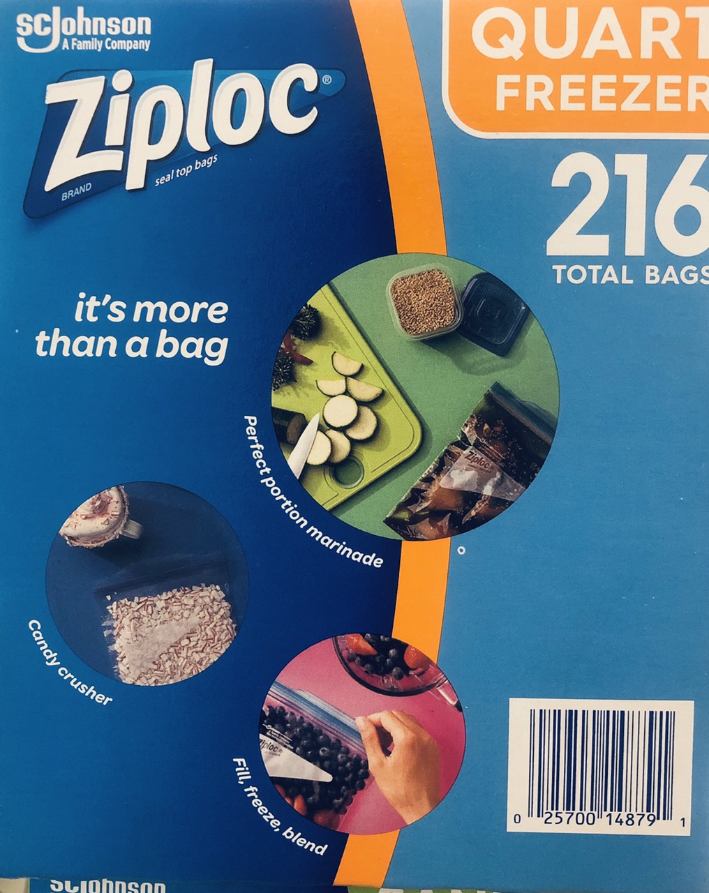 TÚI ZIPLOC ĐỰNG THỰC PHẨM CỦA MỸ ZIPLOC QUART FREEZER 216 TOTAL BAGS