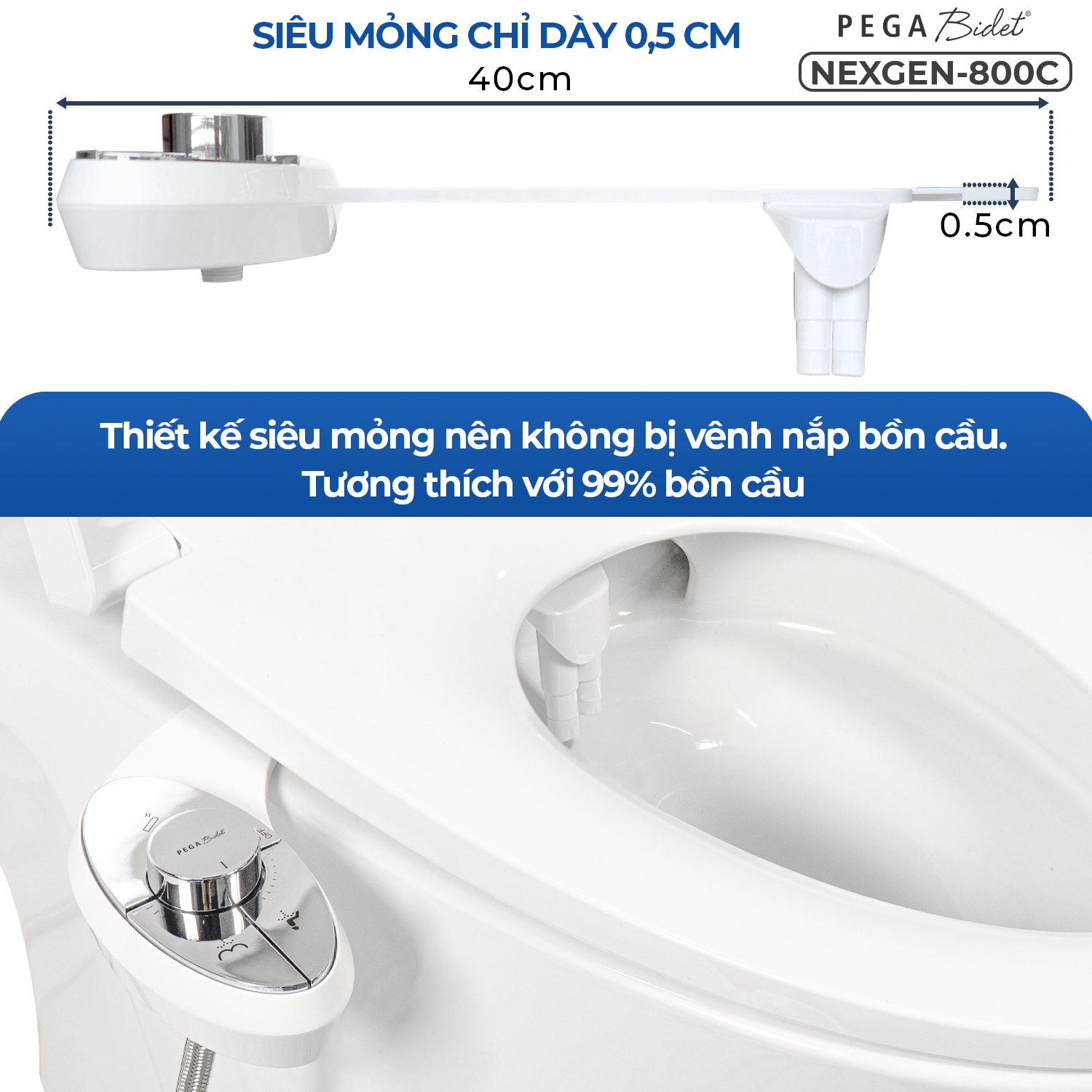 Vòi Xịt, Vòi Rửa Vệ Sinh Thông Minh PEGA Bidet LUX NEXGEN-800C Thế Hệ Mới, 2 Vòi Rửa Có Chức Năng Chuyên Dụng Cho Nữ, Dễ Lắp Đặt, Rất cần cho Trẻ Em, Người Già và Phụ Nữ Mang Thai - Thương Hiệu Mỹ