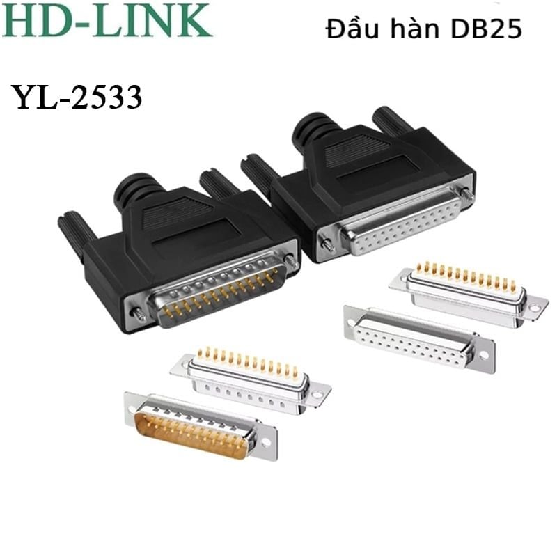 Đầu hàn nối COM DB25 chân đồng vỏ ốp nhựa dẻo PVC HD-Link YL-2533. HÀNG CHÍNH HÃNG