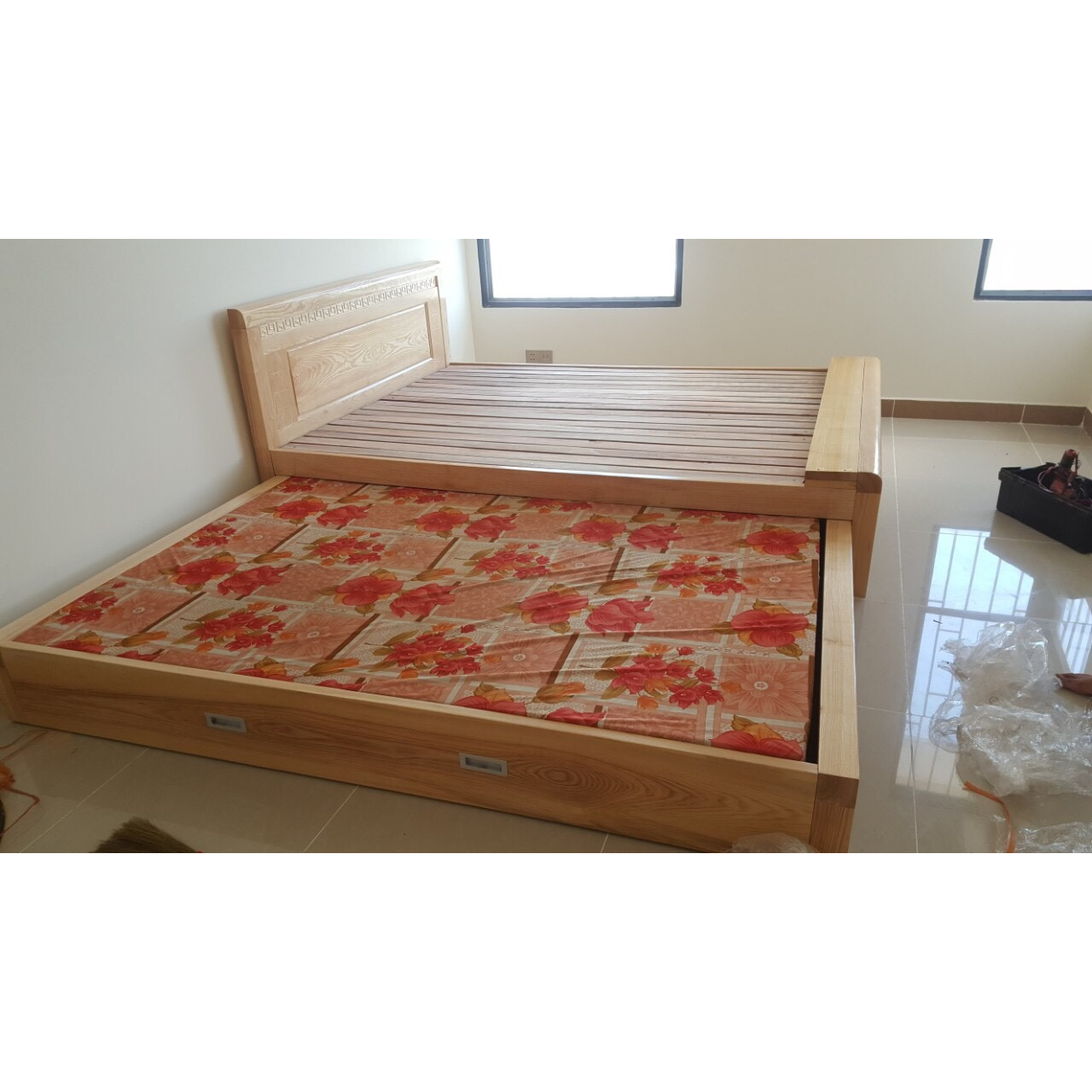 Giường tầng kéo gỗ sồi tiết kiệm không gian MS A55