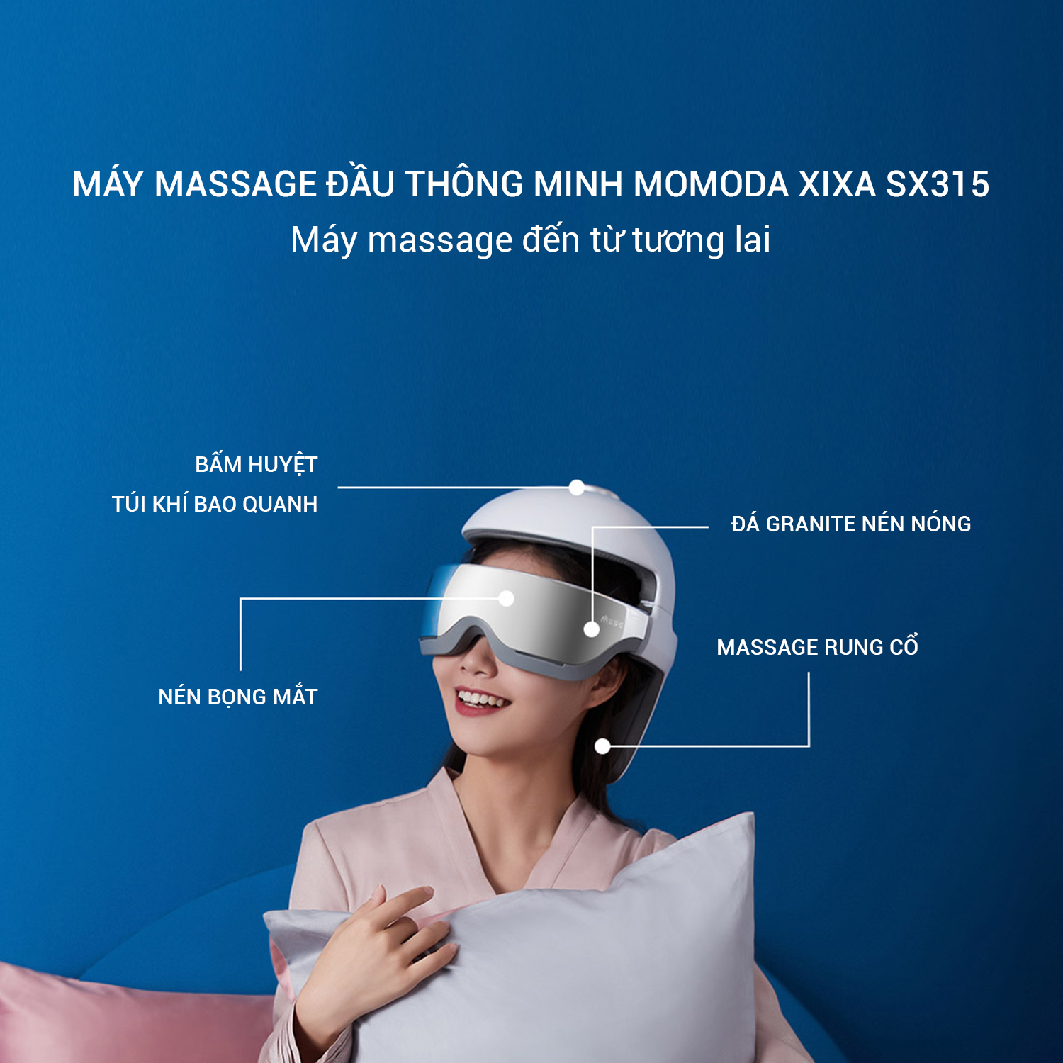 Máy Massage Đầu Thông Minh Momoda Xixa SX315, Massage Nhiệt, Massage Cổ, Giảm Căng Cơ, Xoa Dịu Những Cơn Đau Đầu, Đặc Biệt Là Đau Nửa Đầu, Kết Nối Bluetooth Với Điện Thoại.