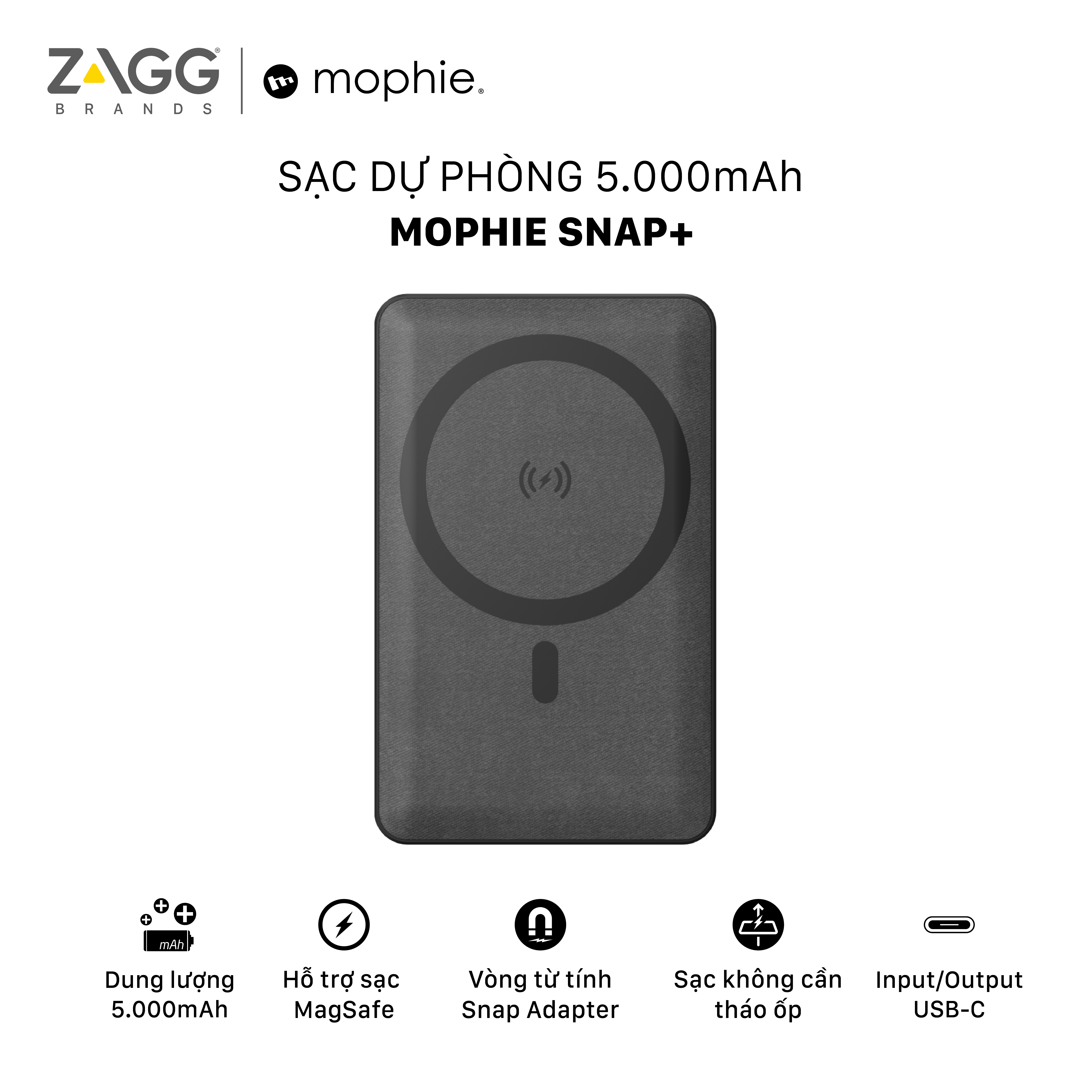 Sạc dự phòng Mophie Snap+ 5,000mAh - Hàng chính hãng