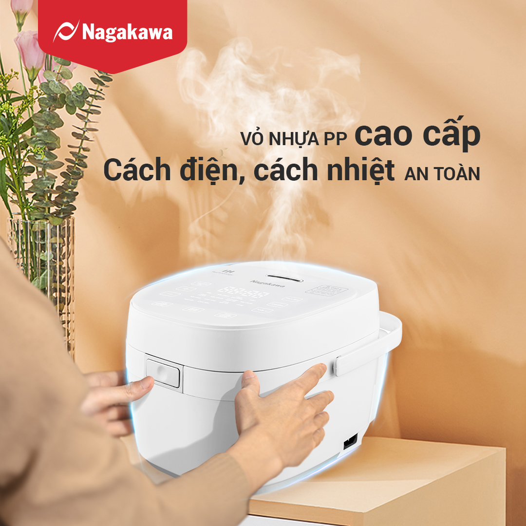 Nồi cơm điện cao tần Nagakawa NAG0140 (1.2L) - 12 chế độ nấu - Giảm tinh bột - Hàng chính hãng