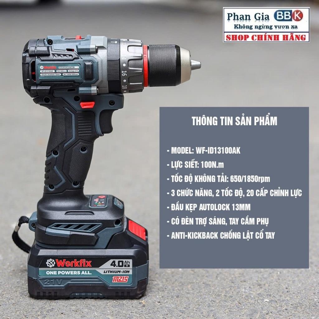 Máy Khoan Workfix WF-ID13100AK 13mm Lực Siết 100Nm 3 Chức Năng , Không Chổi Than ( chính hãƞg)