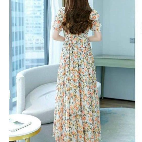 HÀNG NHẬP - ĐẦM MAXI VOAN HOA CỔ KHOÉT