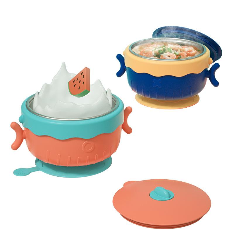 Bé Hút Cho Ăn Cách Nhiệt Bát Thực Phẩm Bằng Thép Không Gỉ Cách Nhiệt Bát Phun Nước Giữ Nhiệt Màu Trẻ Em Món Ăn Bộ Đồ Ăn