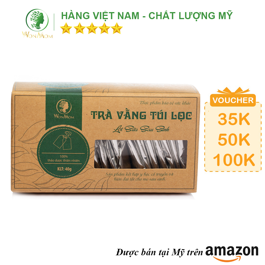 Trà vằng túi lọc lợi sữa, nhanh lấy lại vóc dáng sau sinh Wonmom 40gr ( 20 Túi/Hộp )