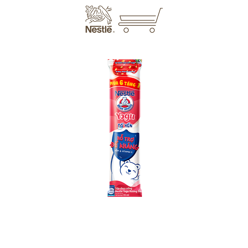 [TẶNG 4 GÓI KHI MUA 24 GÓI] Thùng 28 gói Sữa Chua Uống Tổ Yến Nestlé Yogu hương DÂU 85ml