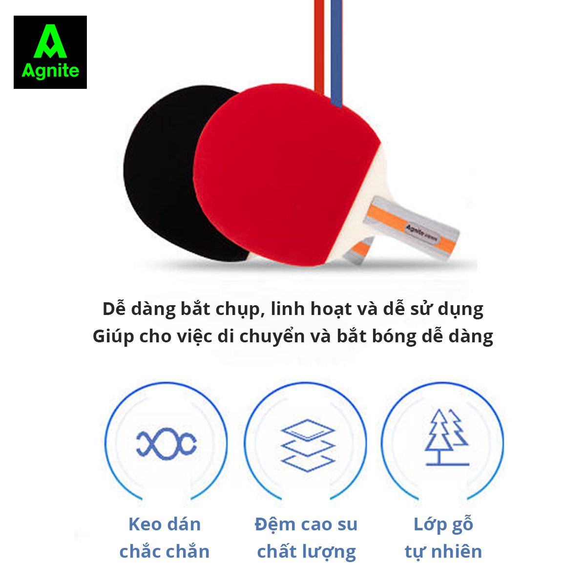 Cặp vơt bóng bàn tay cầm ngắn Agnite - Kèm bóng - 2 chiếc - F2320