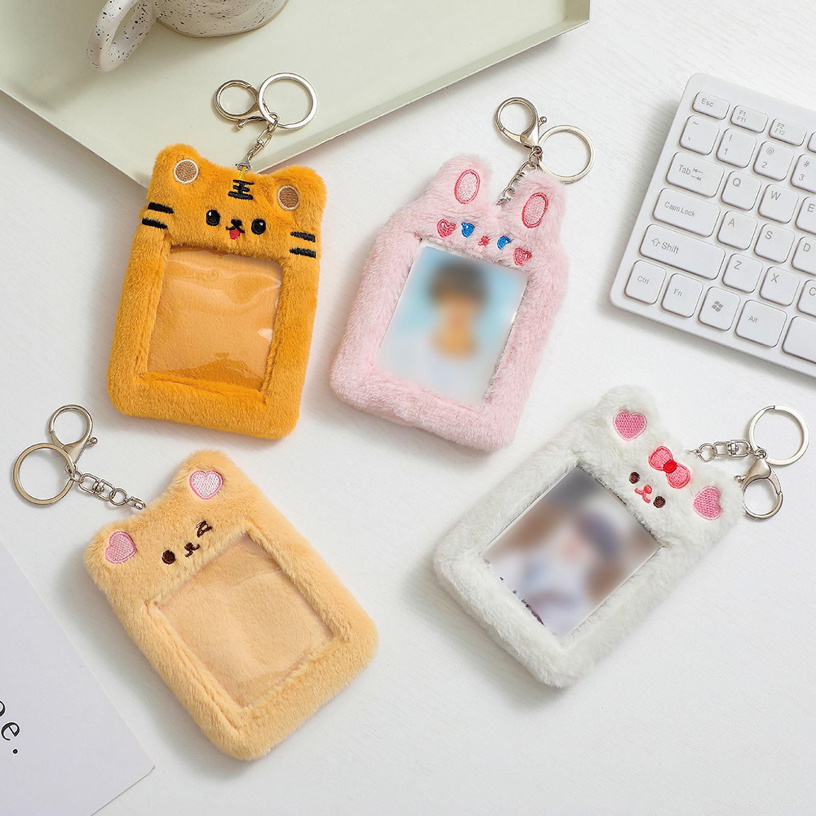 2 Plush Keychain Holder Protective Case Photocard Holder for Household