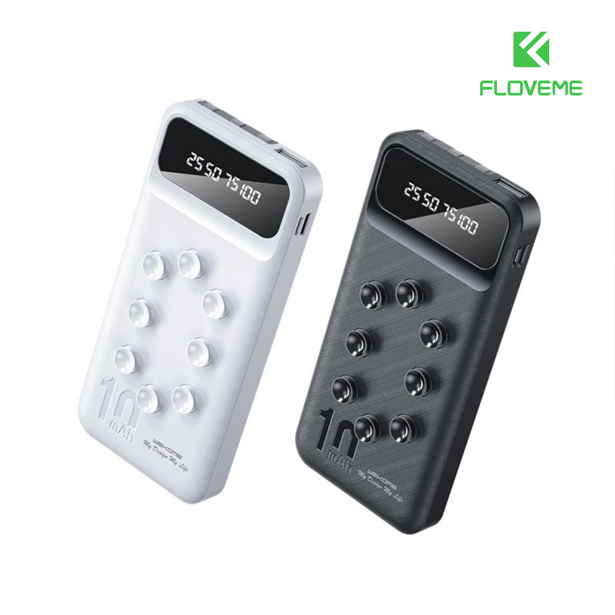 Sạc Dự Phòng 3 in 1 10000mAh FLOVEME  223   Hiển Thị Màn Hình Điện Tử , cắm nhiều thiết bị 1 lúc ,đa chức năng  - Hàng chính hãng