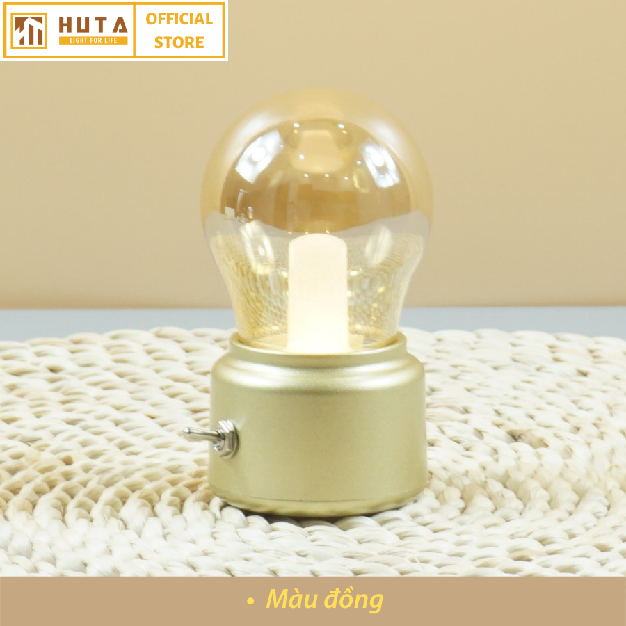 Đèn Ngủ Mini HUTA MN1 Sạc Pin Tích Điện Sáng 25h Cute Dễ Thương, Decor Trang Trí Quán Cà Phê, Nhà Hàng, Để Bàn, Bóng Led Sáng Vàng Tiết Kiệm Điện