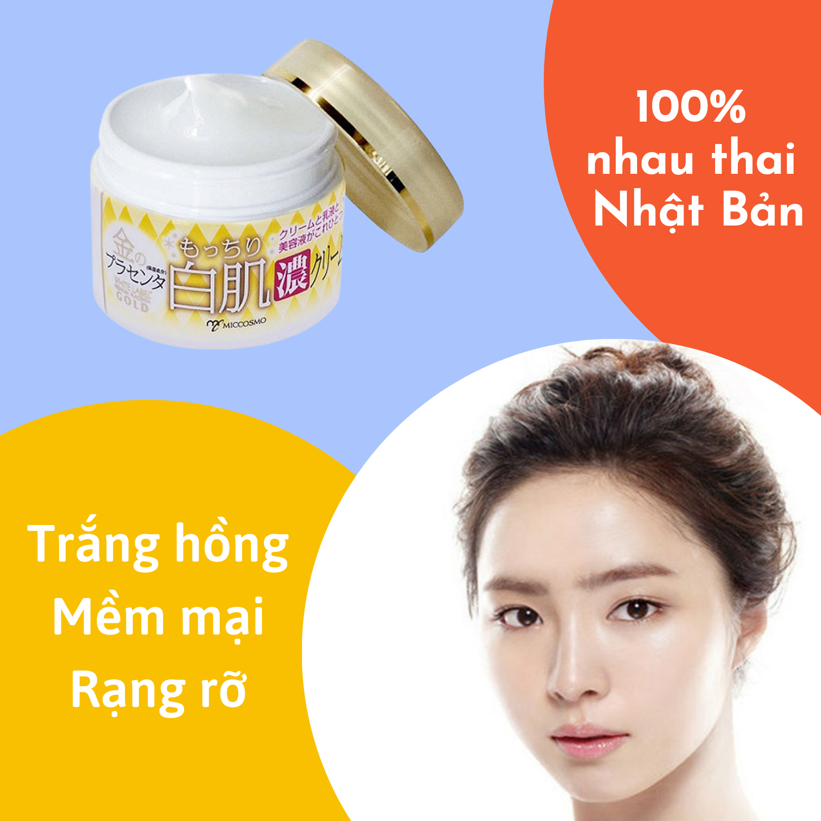 [MỸ PHẨM NHẬT BẢN] Kem Dưỡng Trắng Da Nhật Bản MICCOSMO White Label Gold 60g, Nhau Thai Cao Gấp 3 Lần, Dưỡng Trắng, Mờ Thâm Nám, Trẻ Hóa Da, Không Bết Dính (WLG09)