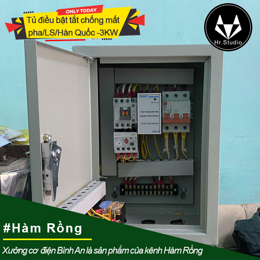 Tủ điều khiển 3KW chống đảo pha Full thiết bị LS Hàn Quốc có trạng bị chống mất pha quá dòng