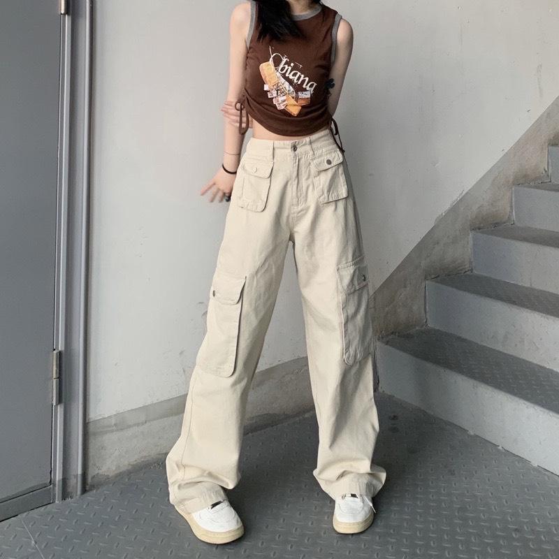 Quần kaki Cargo dài suông ống rộng 4 túi hộp màu trơn form nam nữ unisex - Quần baggy kaki style Ulzzang