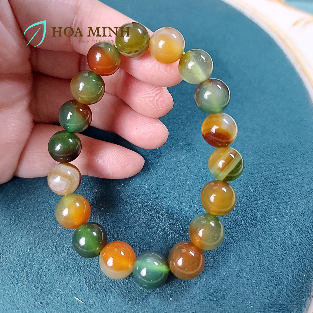 Vòng tay phong thủy đá Mã Não tứ quý trơn size hạt 10 li