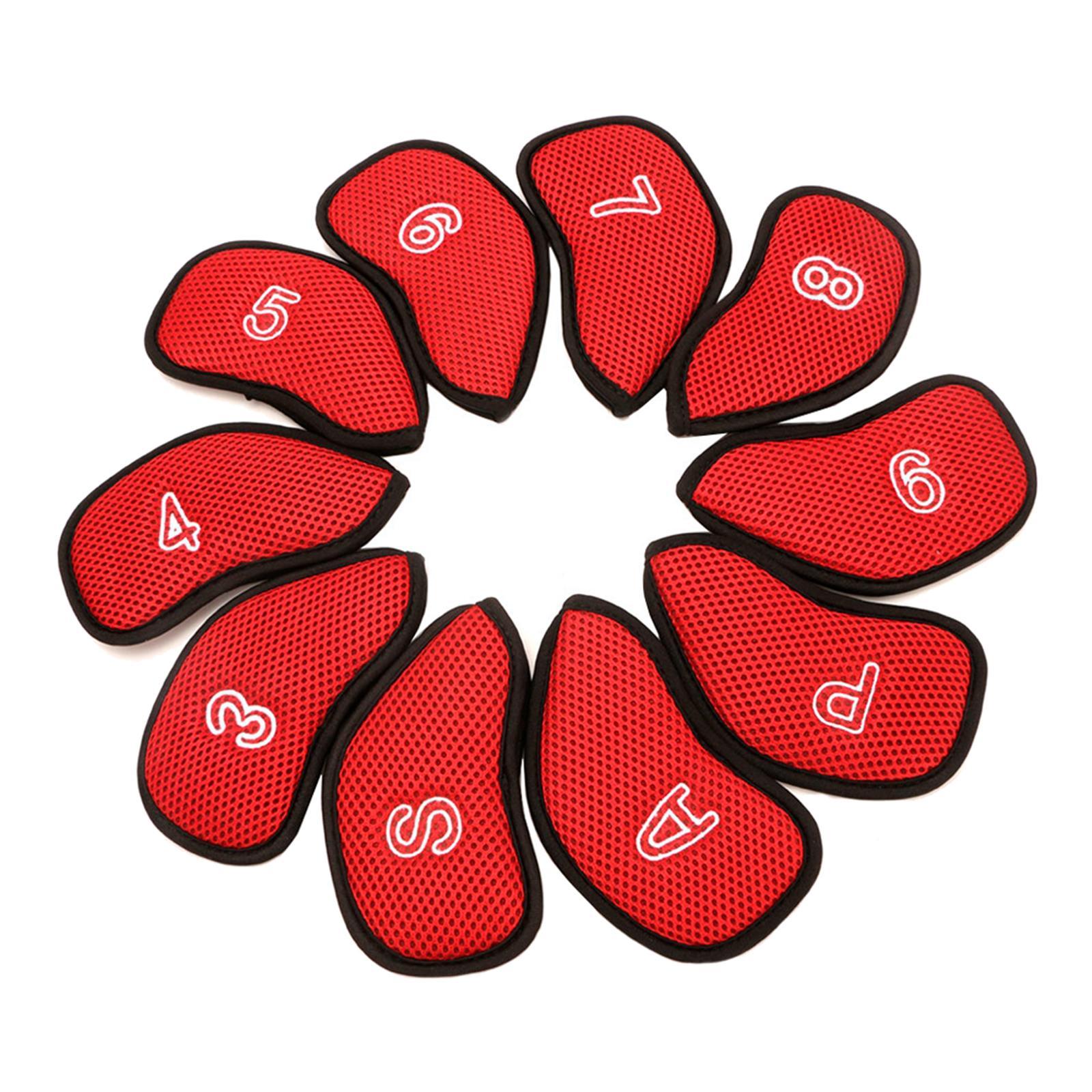 10Pcs/Pack Meshy Golf Iron Covers Set Headcover Fit Most Irons red