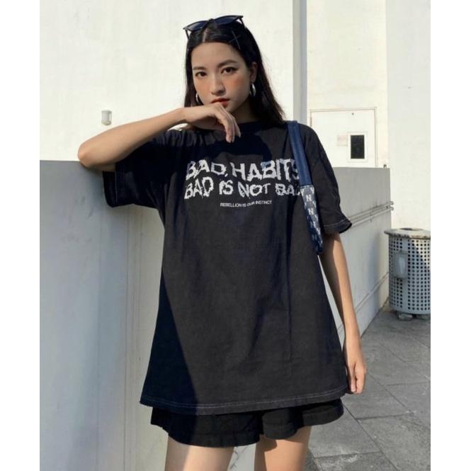 Áo thun unisex tay lỡ vải wash đầy đủ tag cổ tag tay - Hany shop