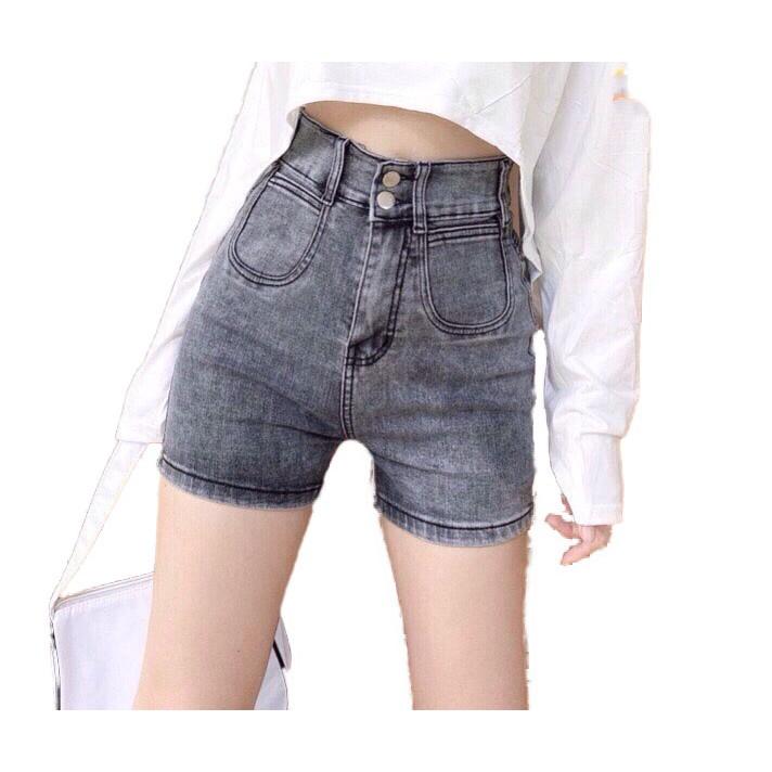 Quần short jean nữ Big Size lưng cao trên rốn, co dãn mạnh, lưng 2 nút phom rộng rãi dành cho người béo 60kg~90kg 3516