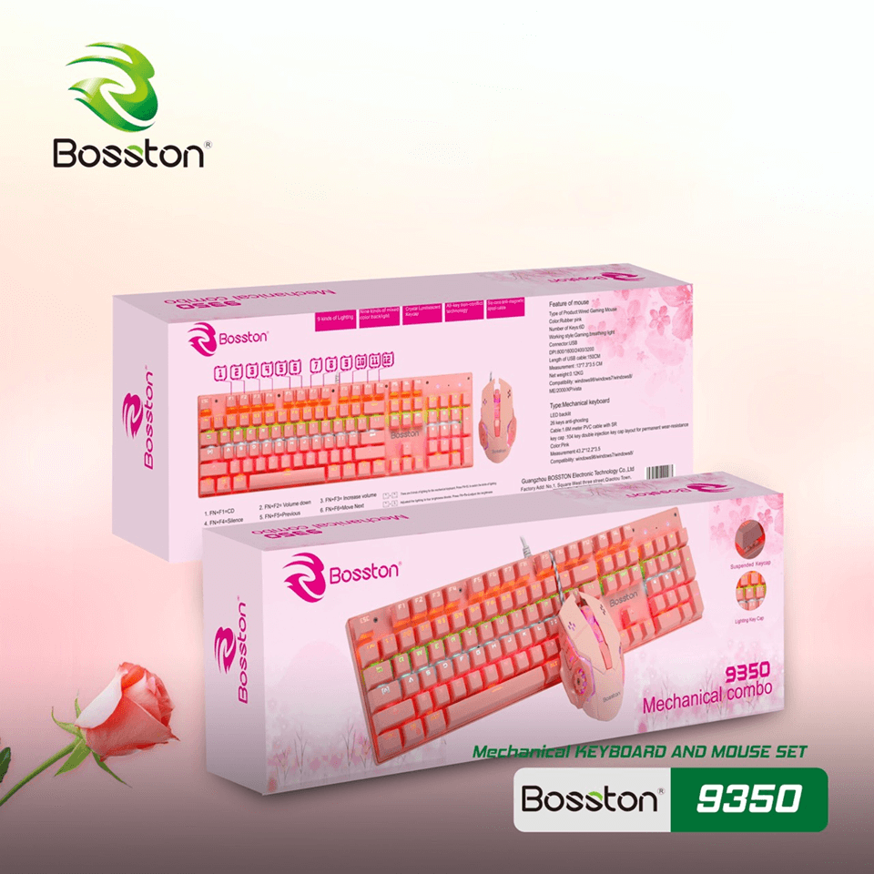 Bộ Phím Chuột Cơ Bosston EK9350 Hồng - HN- HÀNG CHÍNH HÃNG