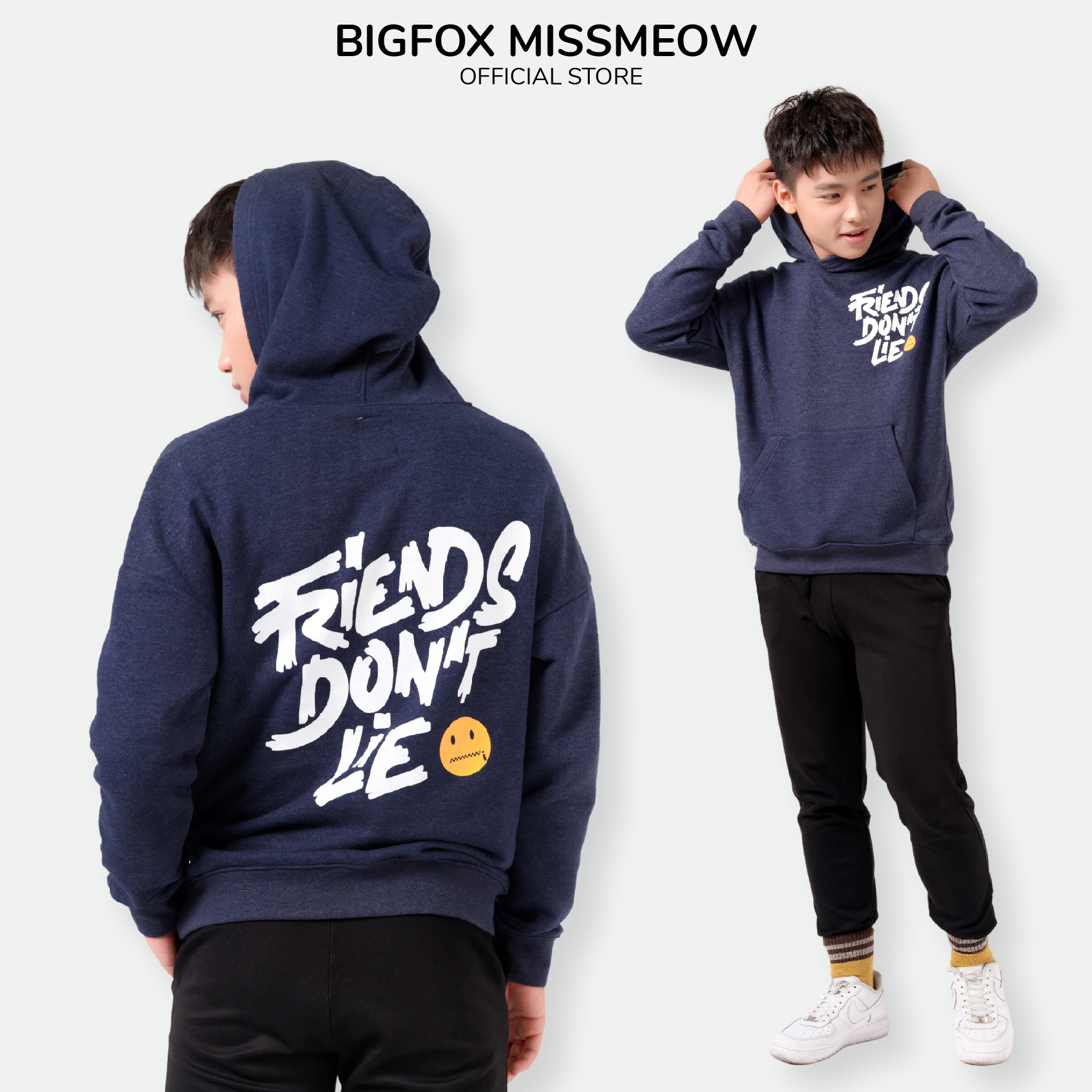 Áo bé trai BIGFOX - MISS MEOW thu đông, áo nỉ cho bé dài tay có mũ hoodie size đại friend dont lie 12-15 tuổi