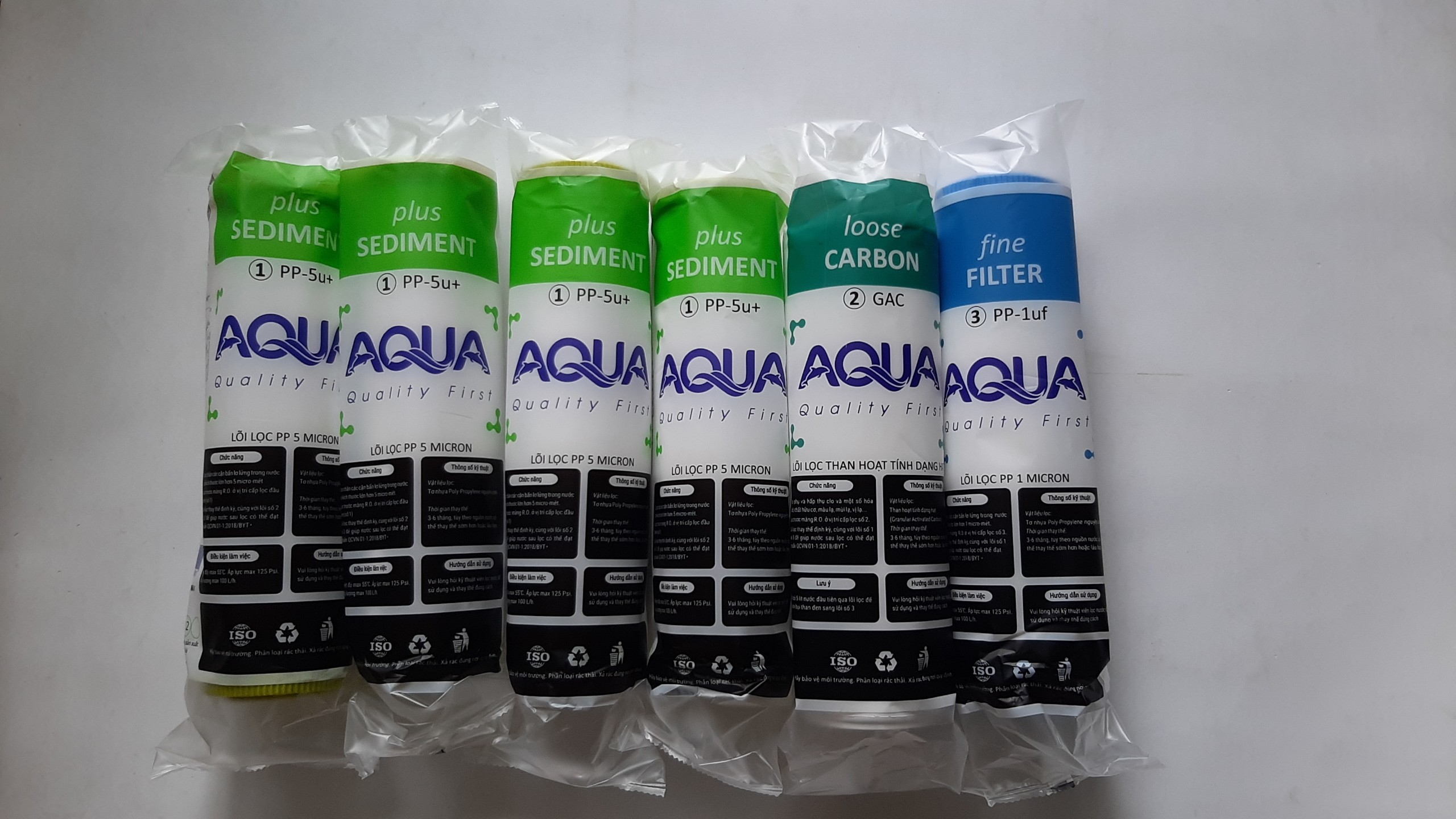 COMBO 6 LÕI LỌC AQUA CAO CẤP GỒM 3 SỐ 1 + 1 SỐ 2 +  1 SỐ 3 DÙNG CHO 1 NĂM