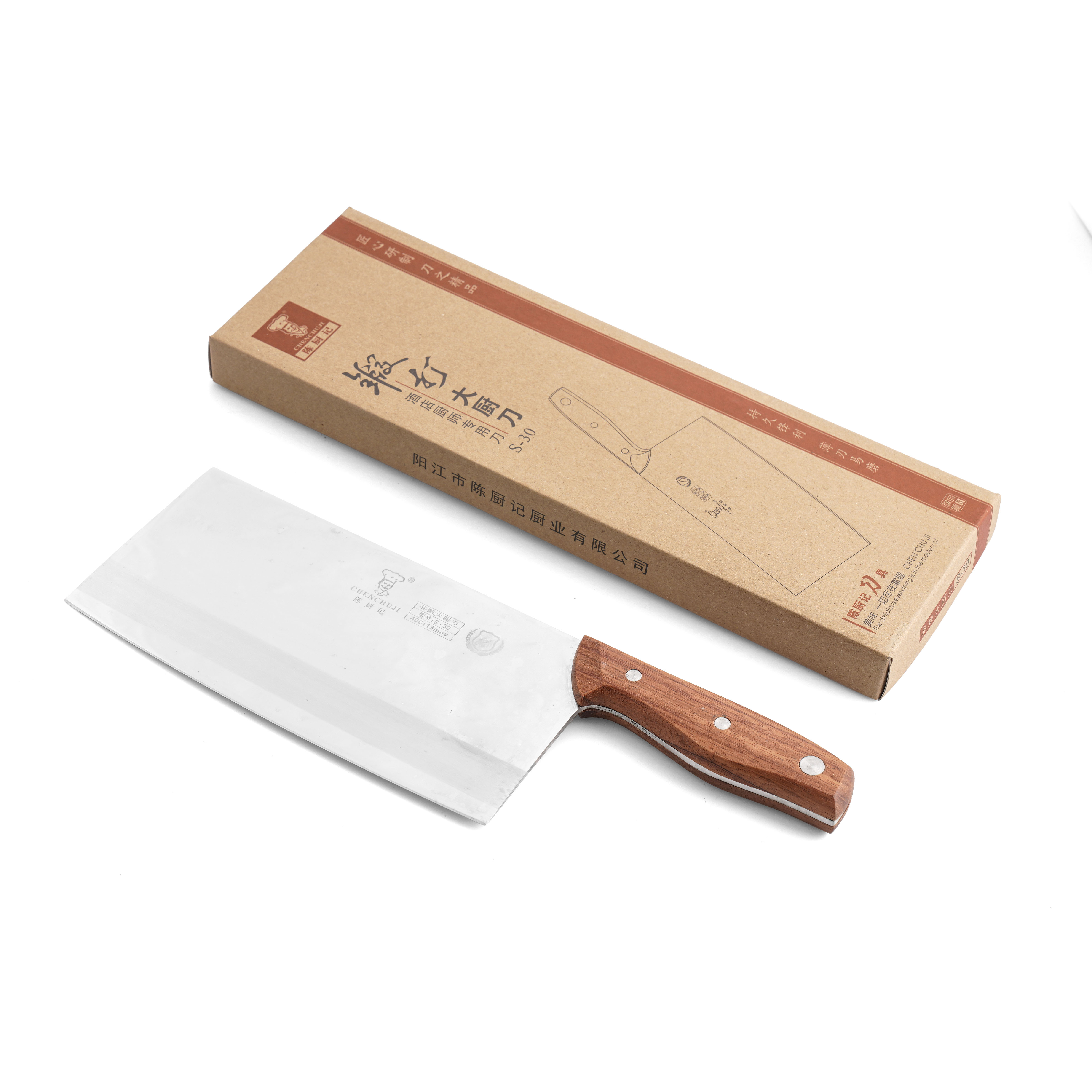 Dao chặt Chinese Cleaver có lưỡi cố định, tay cầm gỗ