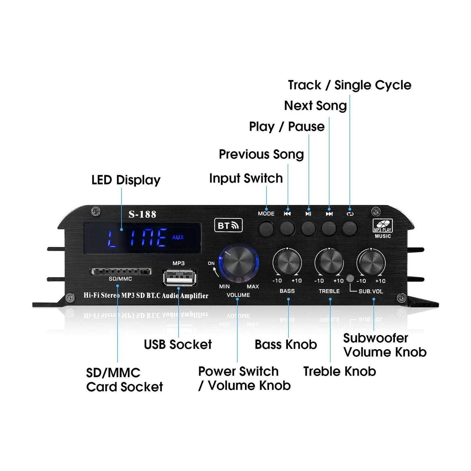 Car Vehicle Amplifier EU Adapter Multiple Audio Inputs DC 12V-
