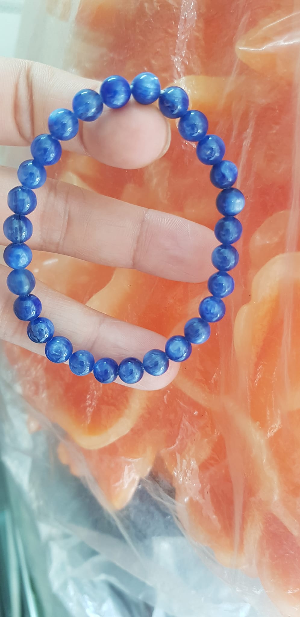 Vòng tay nữ đá kyanite tự nhiên hay đá Sapphire nước xanh dương Đậm bóng đẹp 6mm nữ mệnh Thủy mệnh Mộc đeo ạ