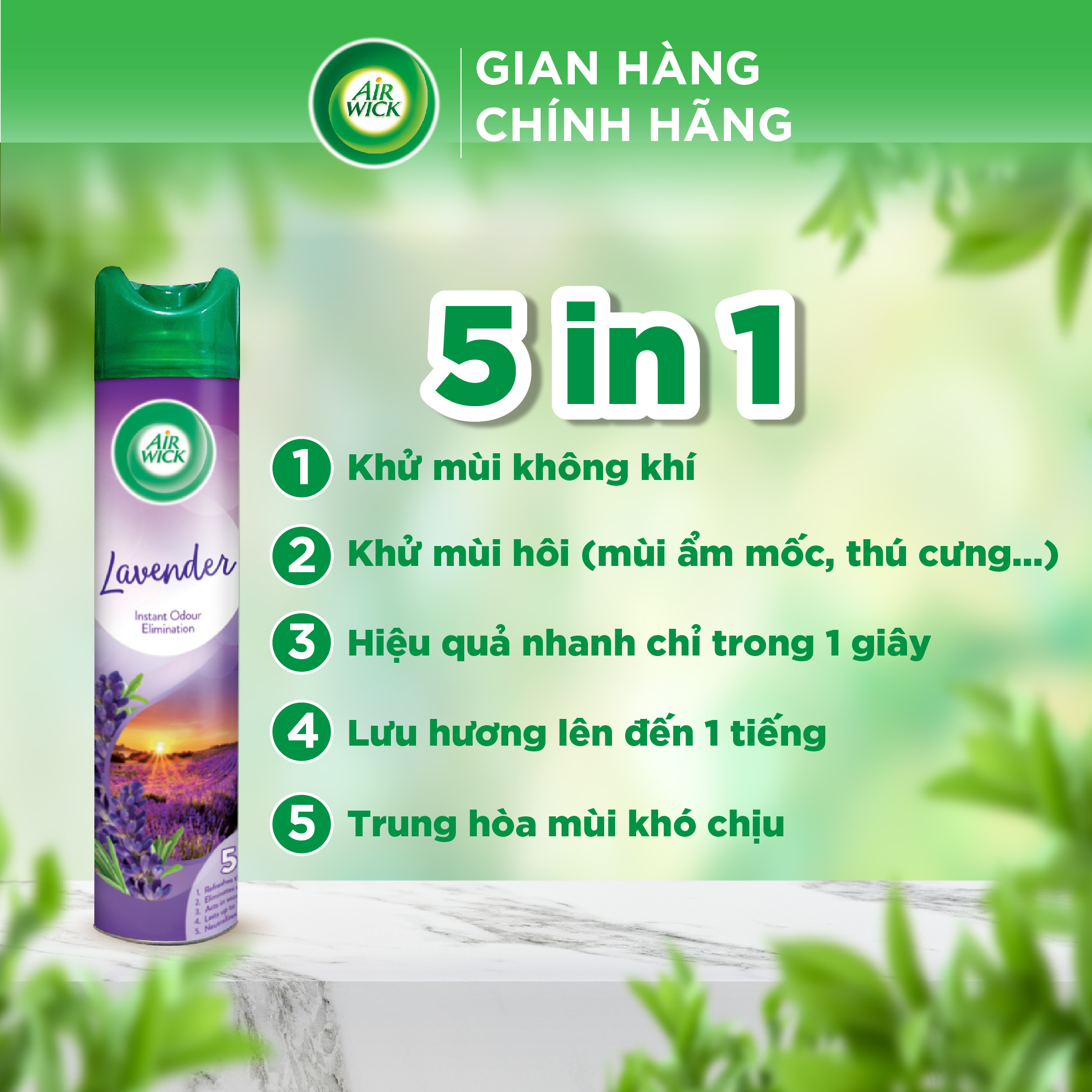 Nước hoa xịt phòng thơm lâu AIRWICK, Anh Quốc, khử mùi và lan tỏa hương thơm ngay tức thì, hương thiên nhiên 300ml