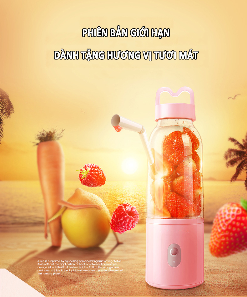 Máy Xay Sinh Tố Cầm Tay - YOGA QG, Dung Tích 500ml, 4 Lưỡi Dao Thép 3 Chiều, Công Suất 75W, Xoay 18000 Vòng/Phút, Thiết Kế Hiện Đại, Sạc USB Tiện Lợi - Hàng chính hãng