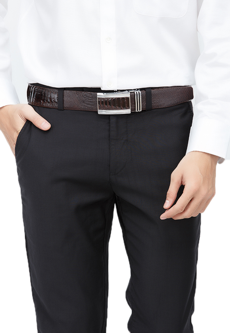 Thắt lưng nam da đà điểu Huy Hoàng đan viền 4P màu đen, nâu đất, vàng bò, nâu đỏ HT4458-62-66-70