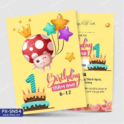 Thiệp thôi nôi – sinh nhật theo yêu cầu Pluxi