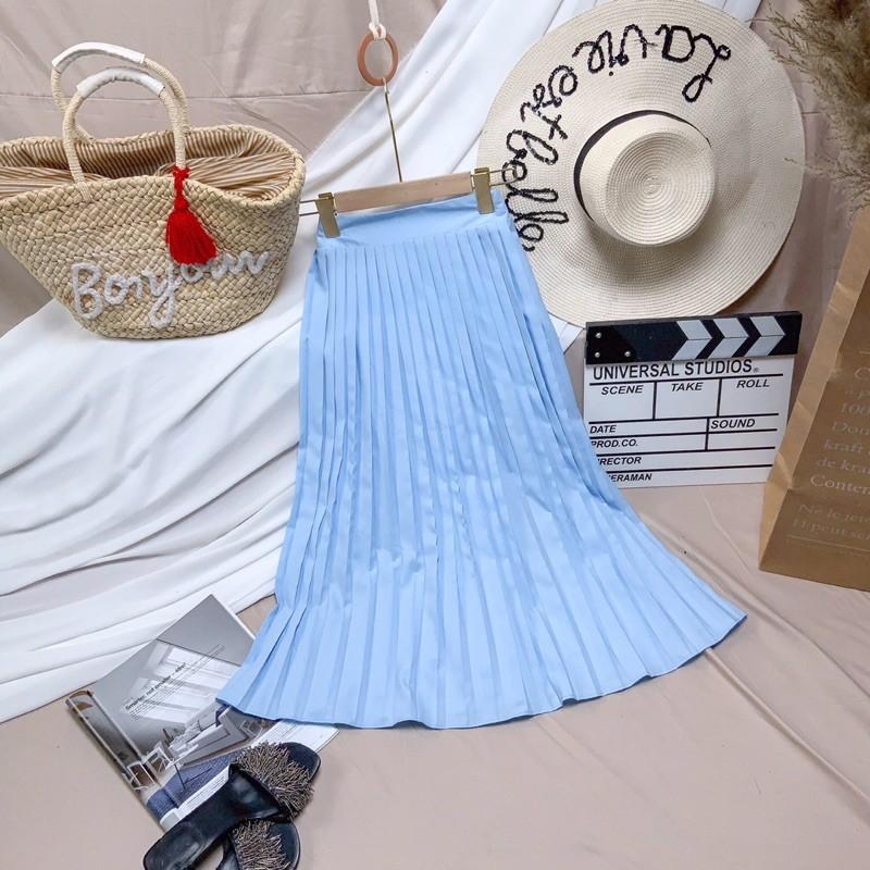 S394 chân váy xếp ly trơn bảng màu pastel