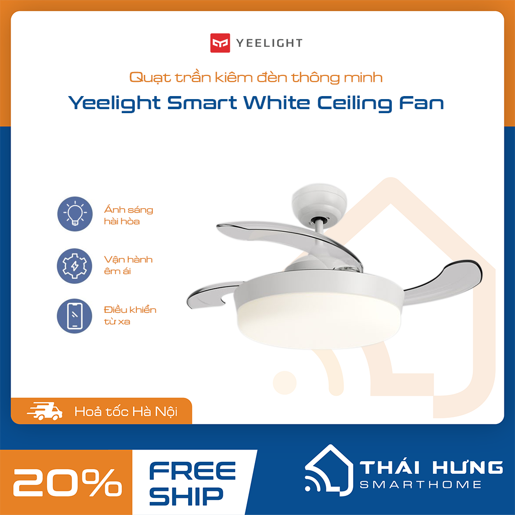 Đèn trần Kiêm Quạt Vô Hình YEELIGHT C2101C1060, tích hợp Mi Home, Yeelight, Cánh quạt trong suốt