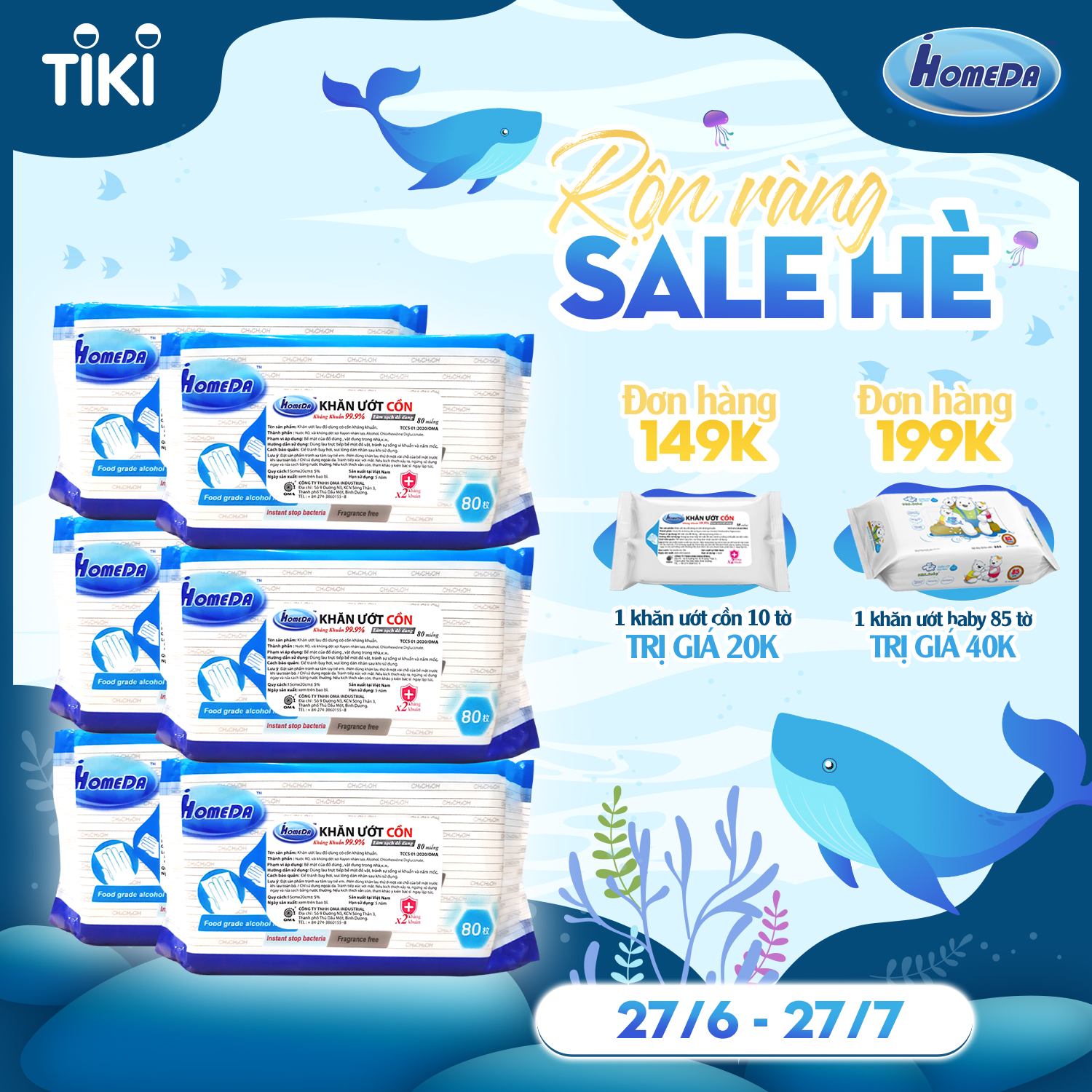 Combo thùng 6 gói Khăn ướt cồn kháng khuẩn cao cấp iHomeda ( 80 Miếng/ Gói) - Combo 6 of iHomeda premium anti-bacteria alcohol wipes ( 80 sheets per packpage)