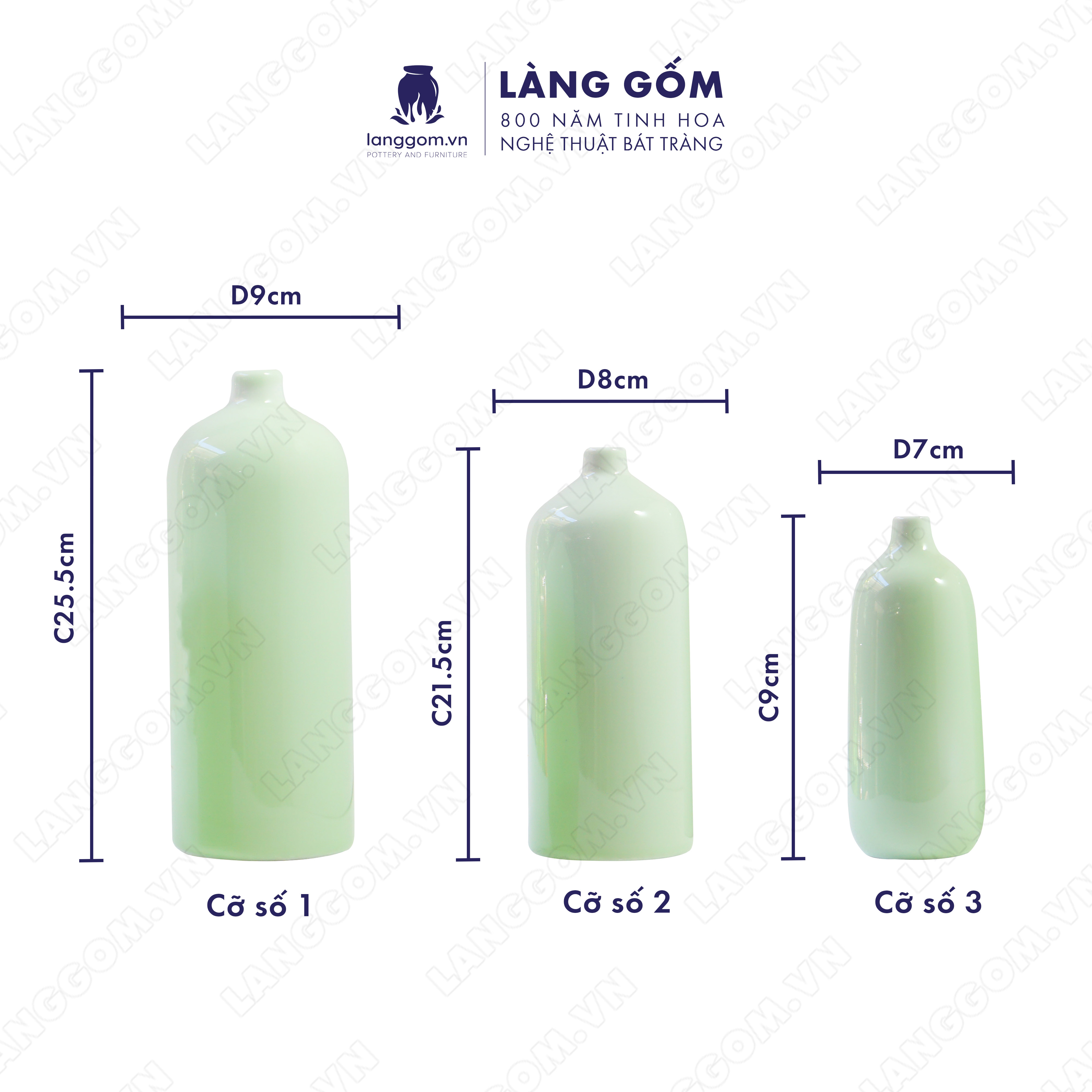 Bình hoa, lọ hoa Gốm sứ Bát Tràng cao cấp Men ngọc chai cổ nhỏ dùng làm quà tặng, trang trí - Làng Gốm Bát Tràng