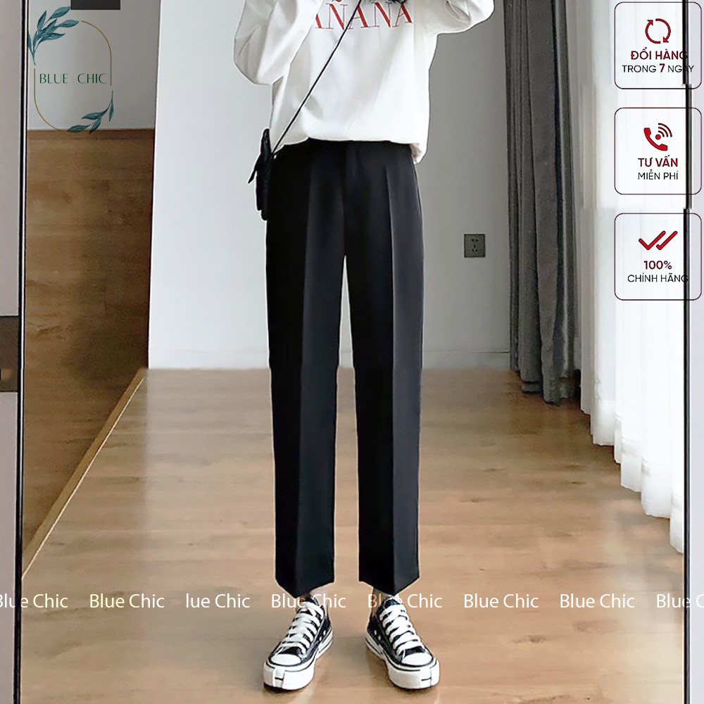 Quần baggy nữ Blue Chic đồ công sở lưng cạp cao đi học form dáng đẹp thanh lịch màu đen ghi xám