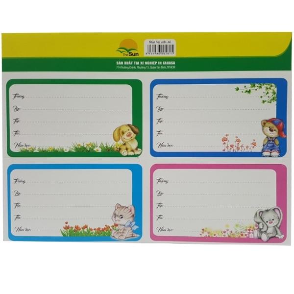 Bộ 4 Nhãn Học Sinh The Sun 4 Ô (6 Tờ/Xấp) (Mẫu Màu Giao Ngẫu Nhiên)